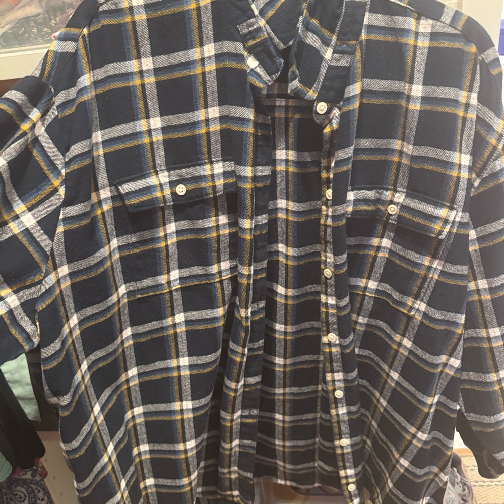 Old Navy Blue and White Long Sleeve Button Down Shirt